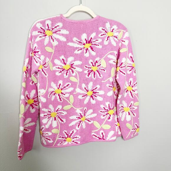 Talbots Vintage Hand Knit Cardigan Sweater V-Neck Button-Up Floral Pink Size S - Picture 2 of 7